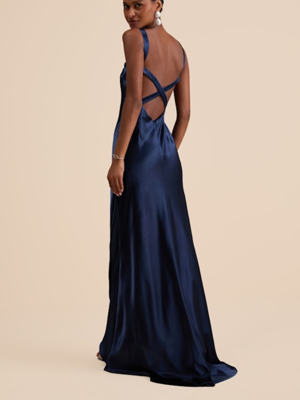 Lulus Perfectly Classy Navy Satin Strappy Maxi Dress Blue - Size S
